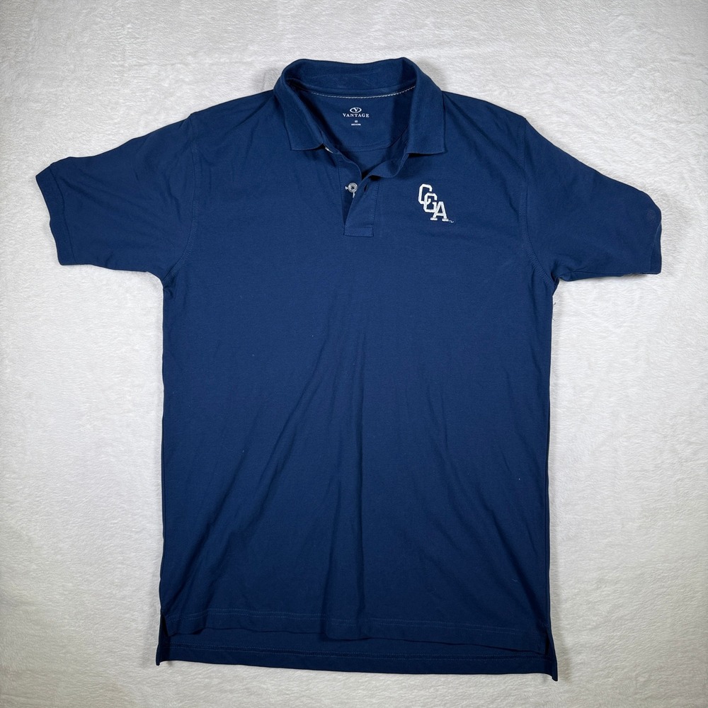 Vantage Mens Polo Shirt Navy Blue Short Sleeve‎ CGA Logo Embroidered Size MD